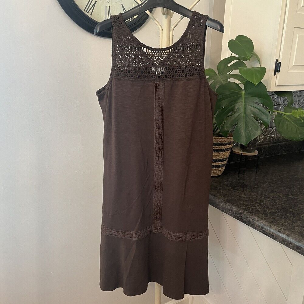 J. Jill Brown Crochet Yoke Midi Dress